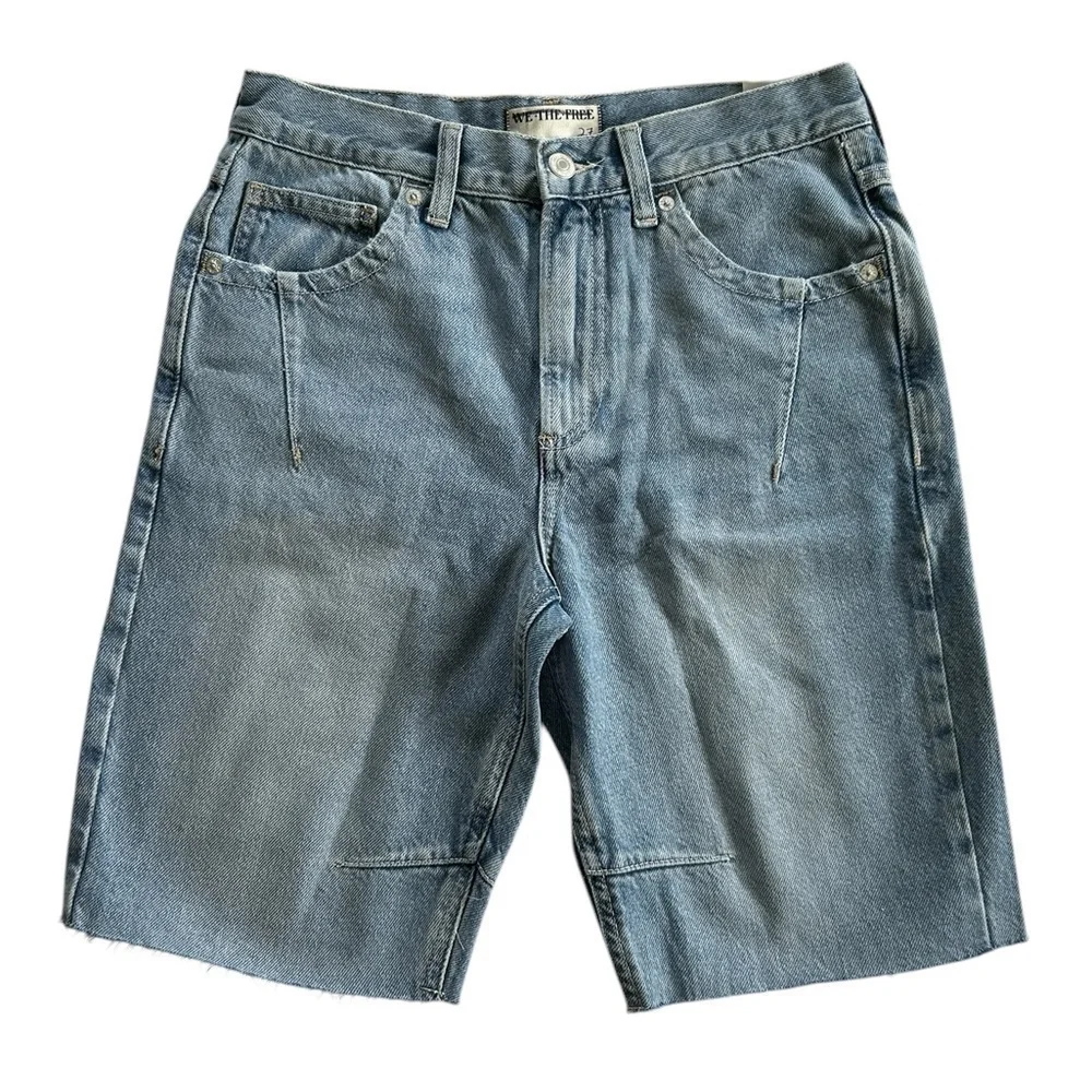 Free People Ghost Town Long Short Raw Hem Mid/High-rise Denim Size 27 NWT